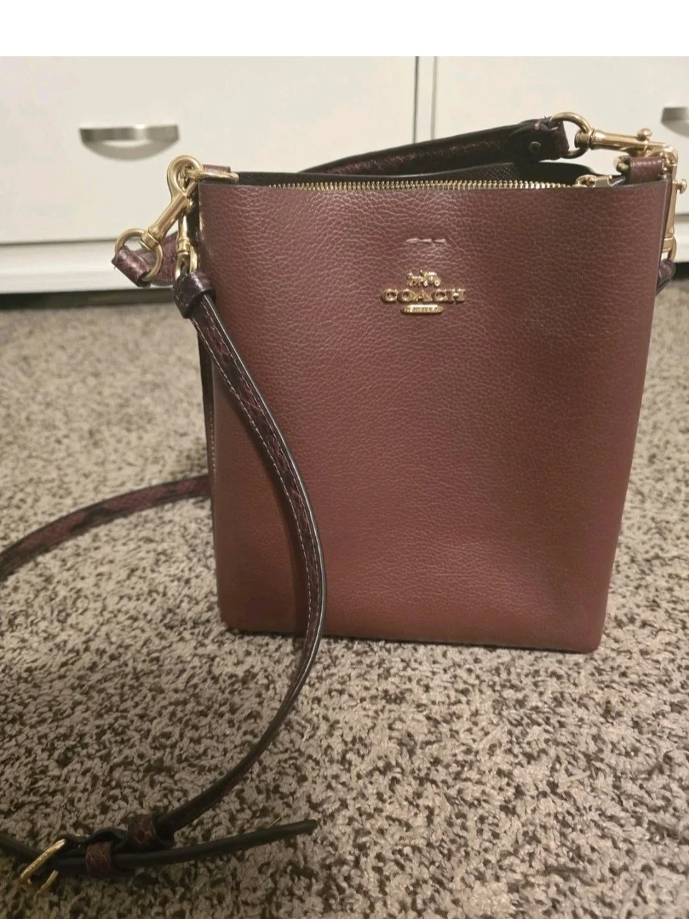 Coach Chestnut Pebbled Leather Crossbody Bag with Gold Hardware